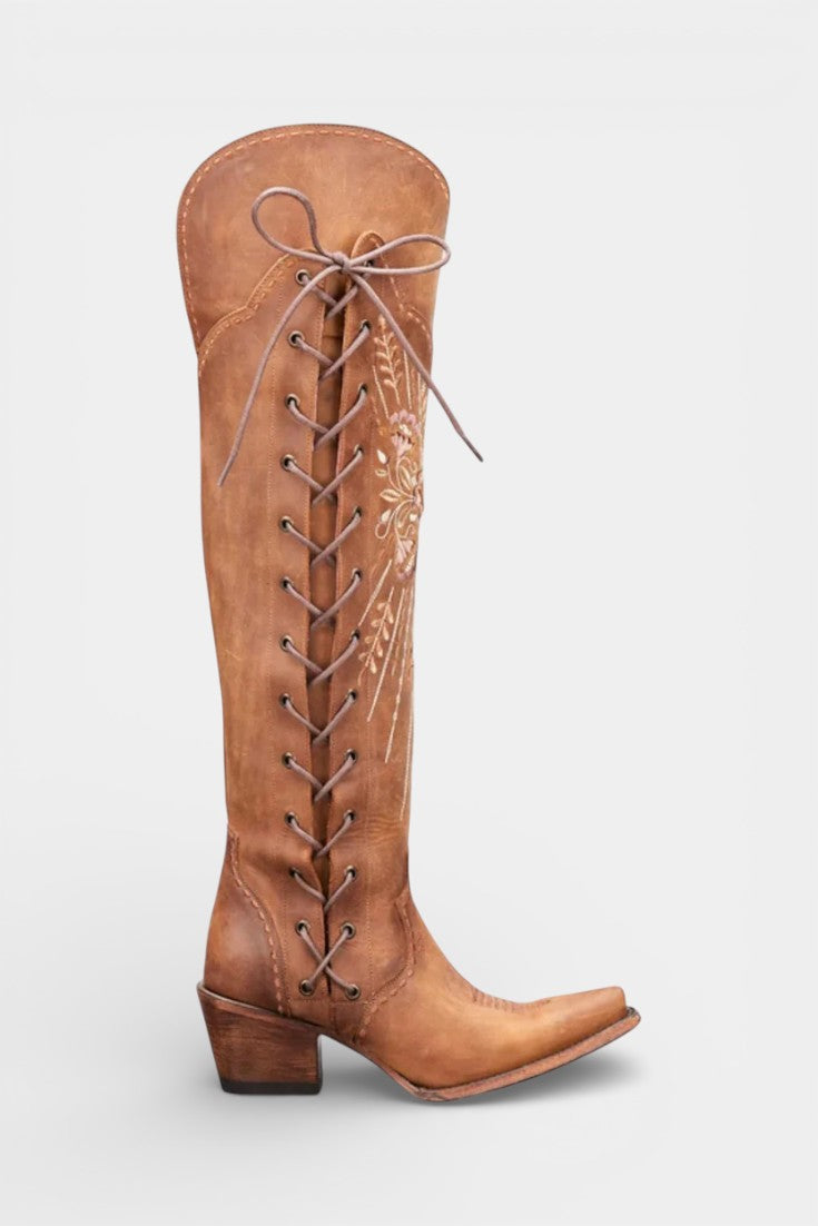 Antonine Vintage Western Lace-Up Boots with Embroidery