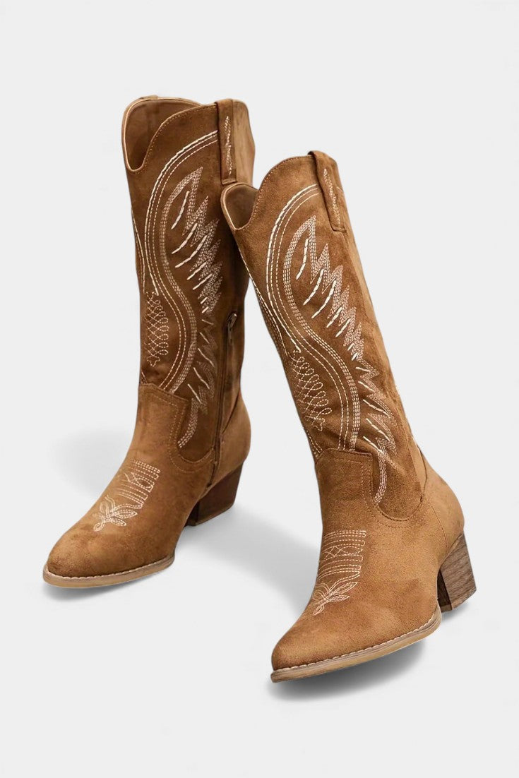 Suede Eusty Cowboy Boots with Block Heel