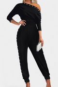 Asymmetrical Beaded Jumpsuit with Straight Leg Design