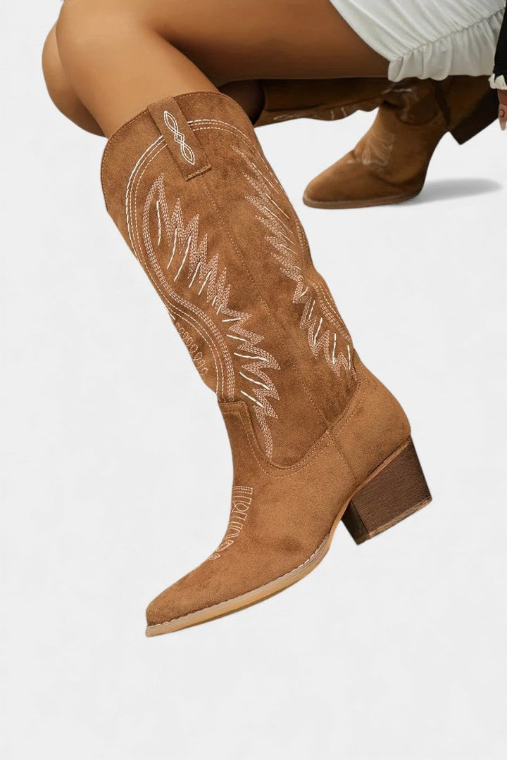 Suede Eusty Cowboy Boots with Block Heel