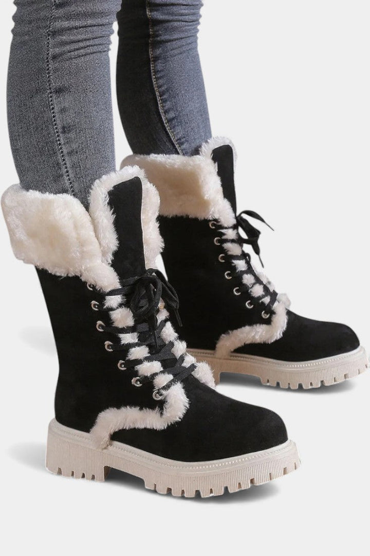 Léonce Lace-Up Mid-Calf Faux Fur Boots