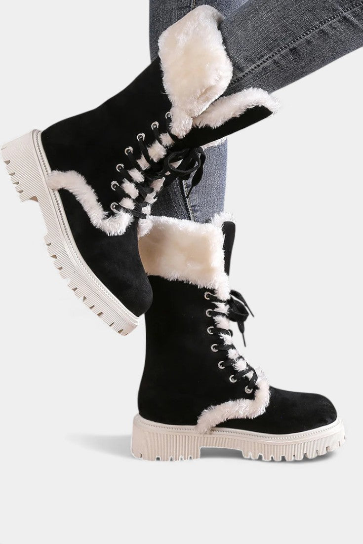 Léonce Lace-Up Mid-Calf Faux Fur Boots