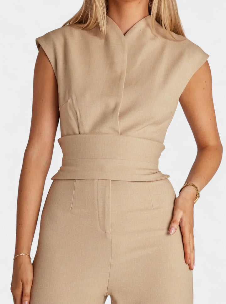 Leona High-Neck Sleeveless Jumpsuit with Flared Legs