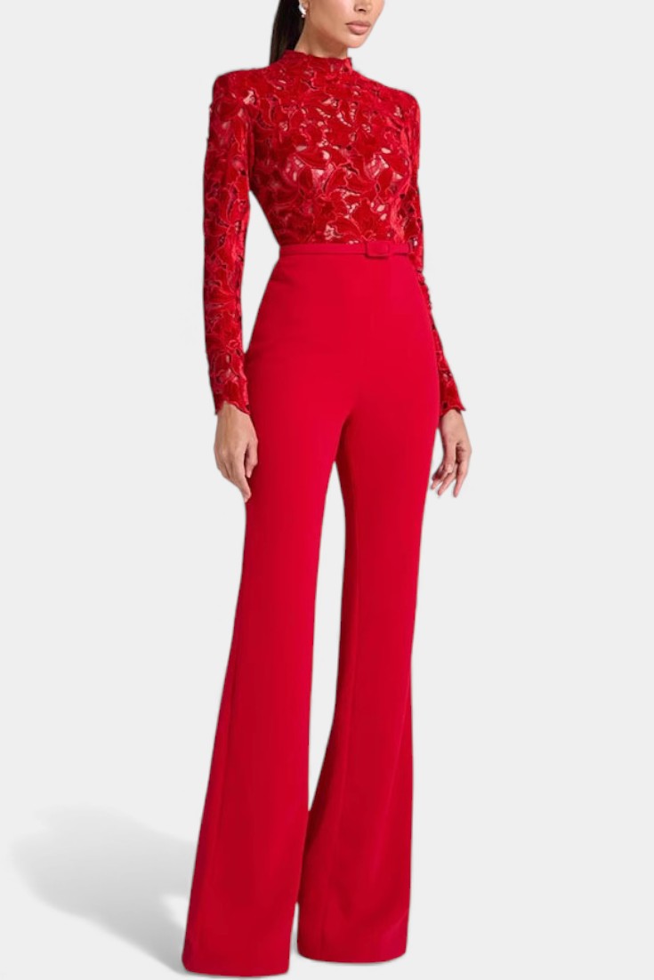 Flocked Lace High Neck Jumpsuit by Sima