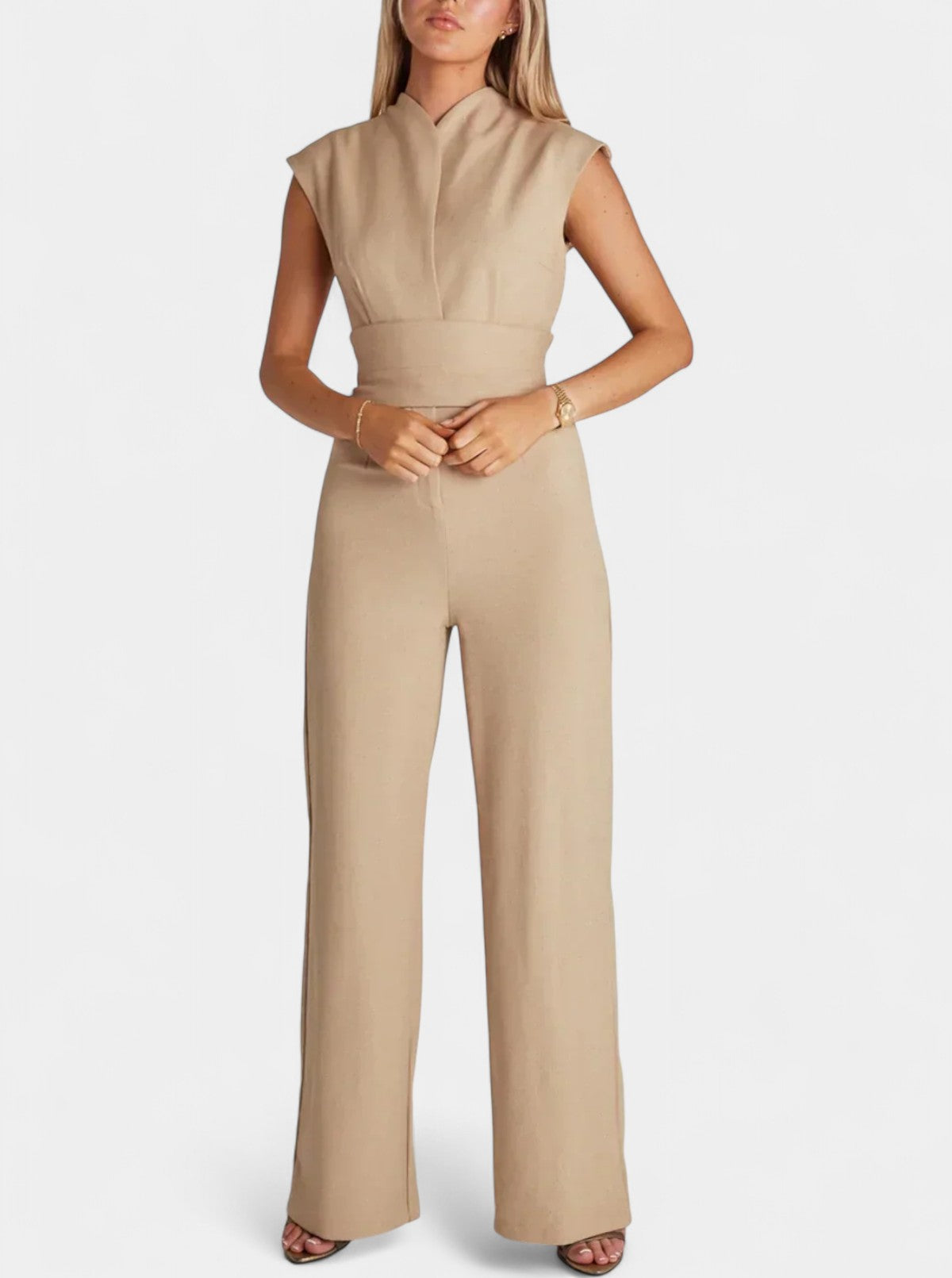 Leona High-Neck Sleeveless Jumpsuit with Flared Legs