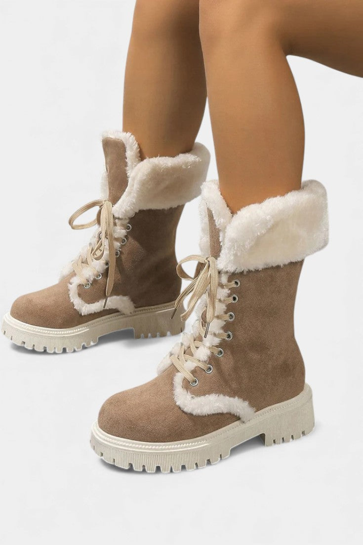 Léonce Lace-Up Mid-Calf Faux Fur Boots