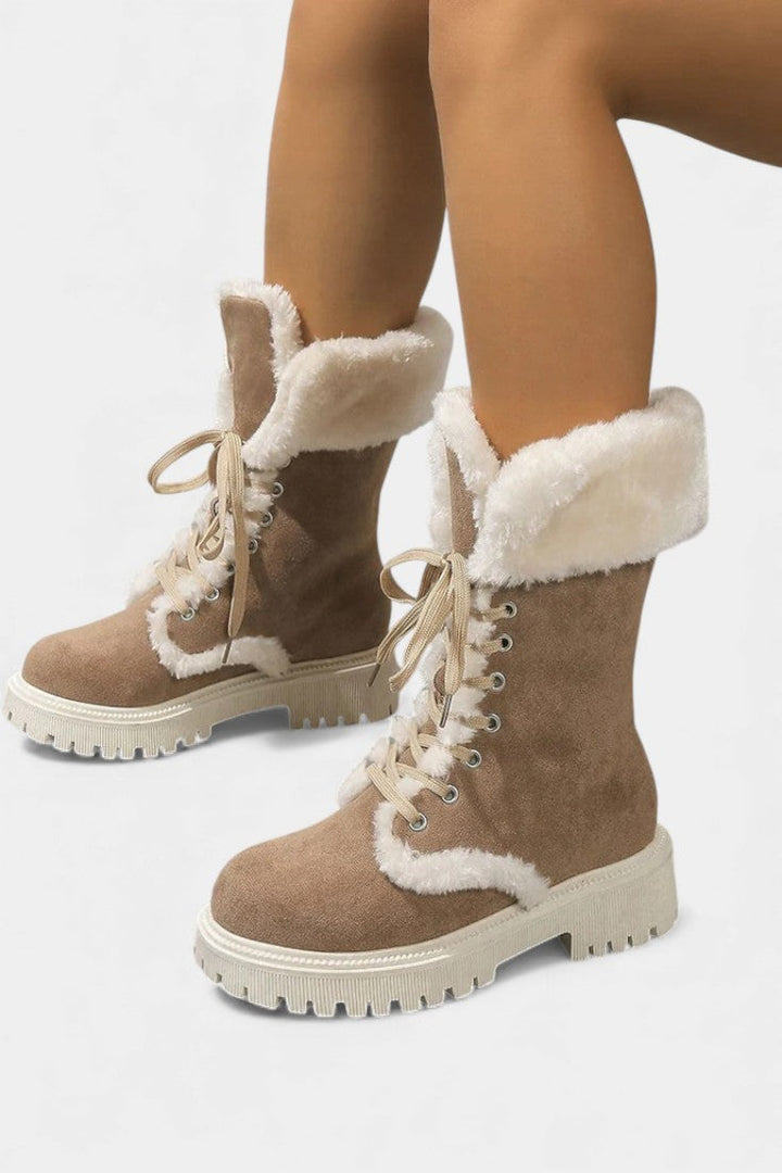 Léonce Lace-Up Mid-Calf Faux Fur Boots