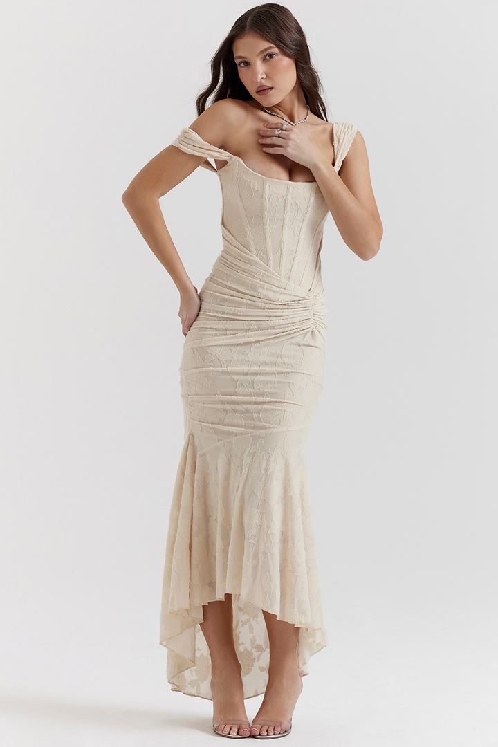 Noemi - Lace and Draped Maxi Dress