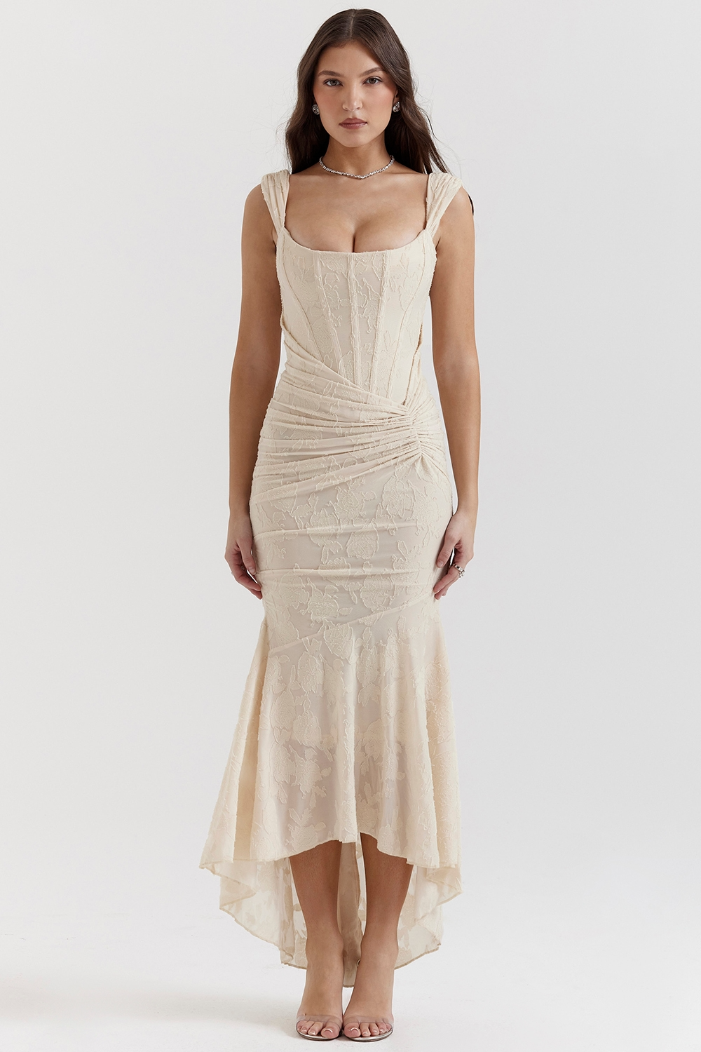 Noemi - Lace and Draped Maxi Dress