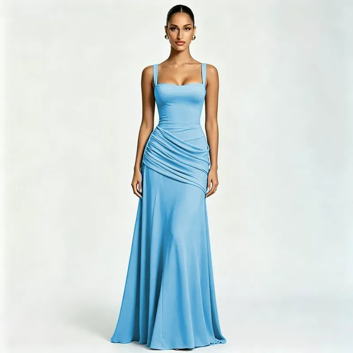 Seri - Ruched Square Neck Maxi Dress