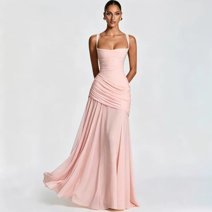 Seri - Ruched Square Neck Maxi Dress