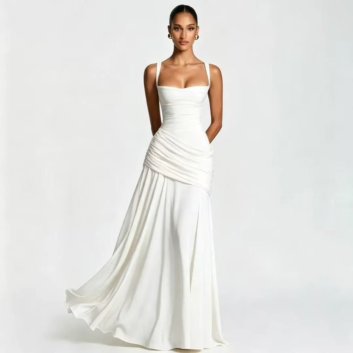 Seri - Ruched Square Neck Maxi Dress