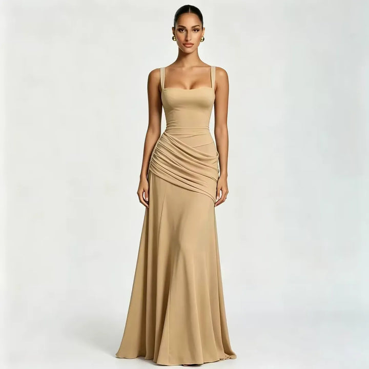 Seri - Ruched Square Neck Maxi Dress