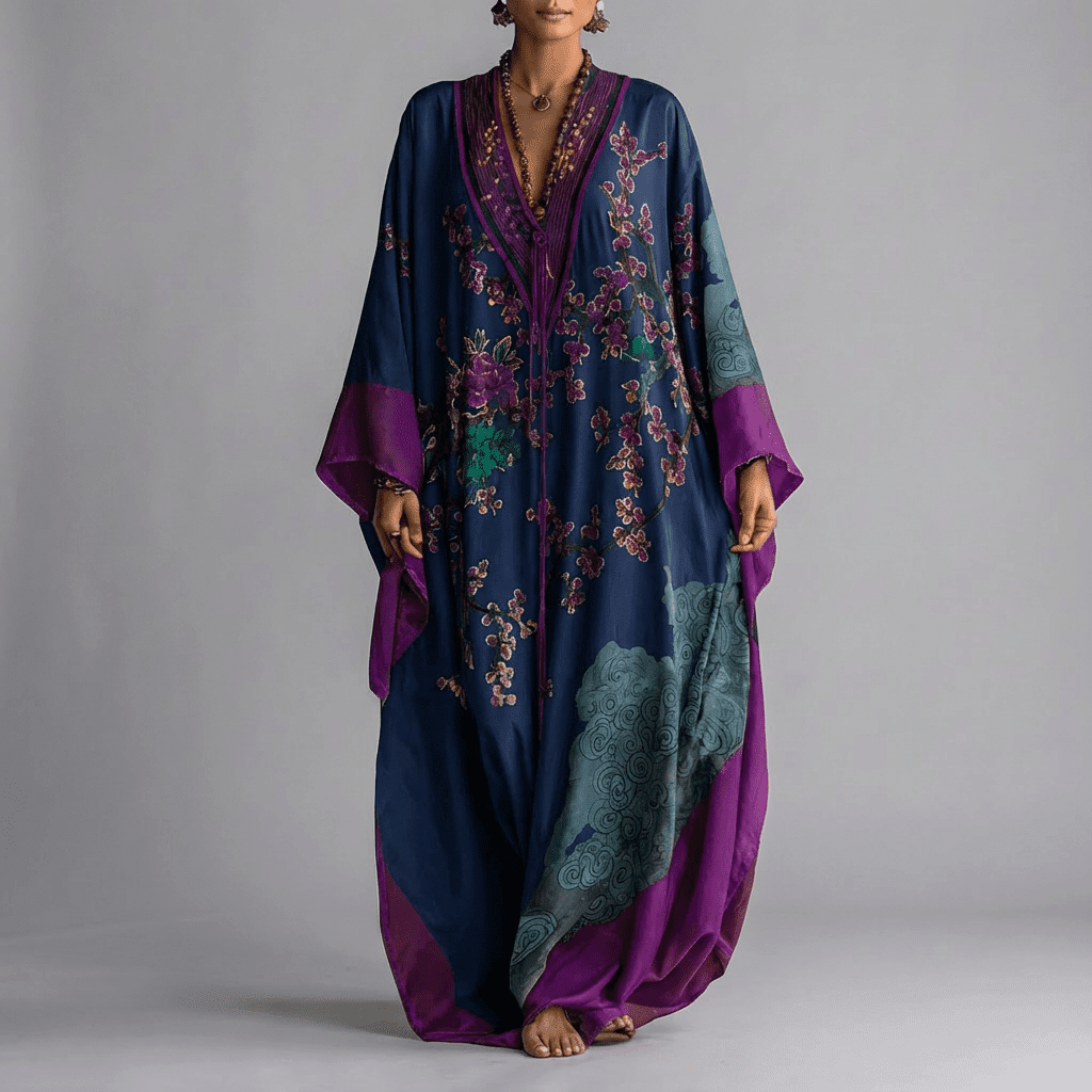 Solenn - Plum Blossom Batwing Maxi Dress