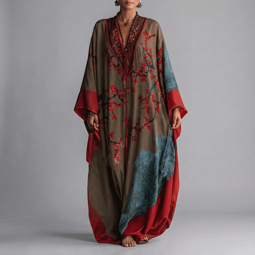 Solenn - Plum Blossom Batwing Maxi Dress