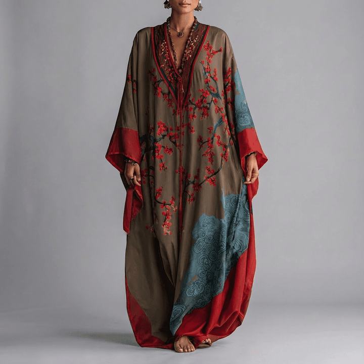 Solenn - Plum Blossom Batwing Maxi Dress