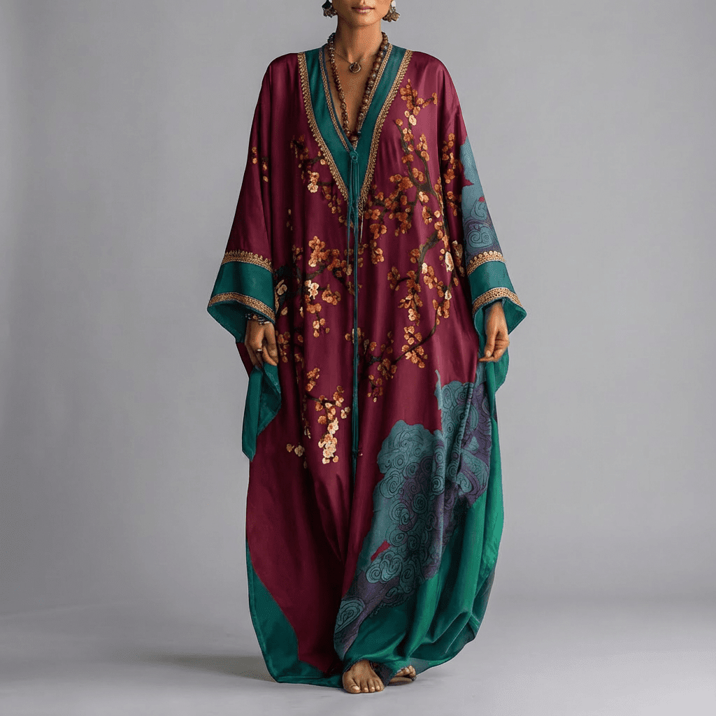 Solenn - Plum Blossom Batwing Maxi Dress