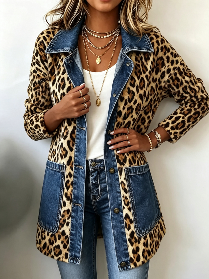 Fablenne™ | Leopard Print Panel Contrast Longline Jacket
