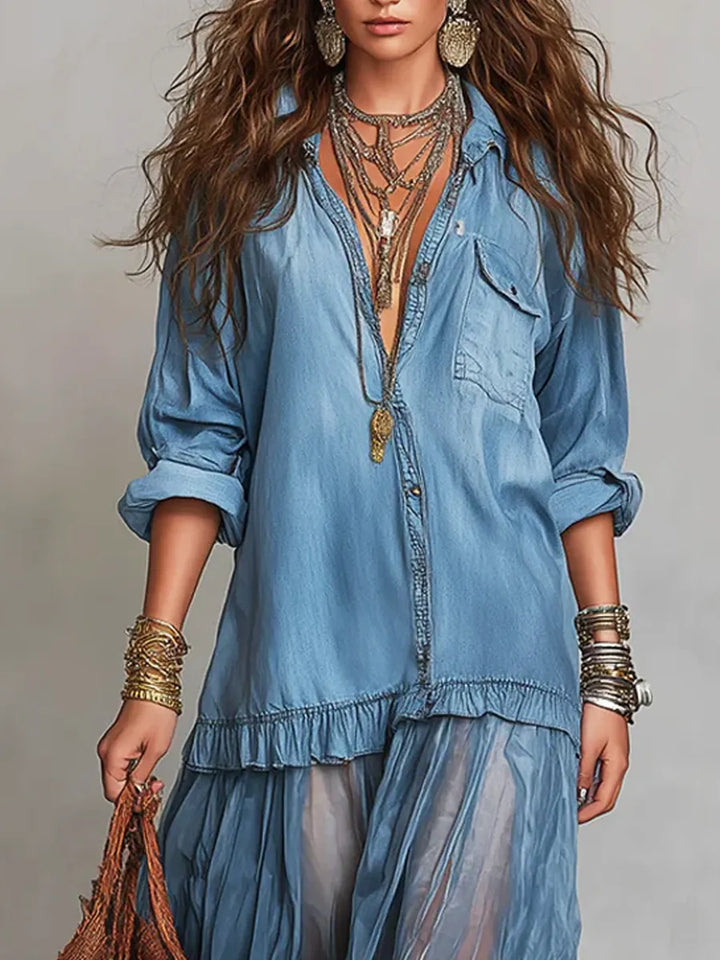Alene - Denim Patchwork Maxi Dress