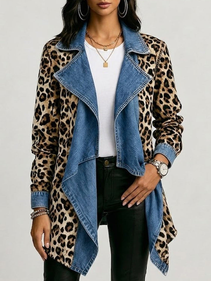 Sherilyn™ | Leopard Print & Washed Paneled Mid-Length Jacket