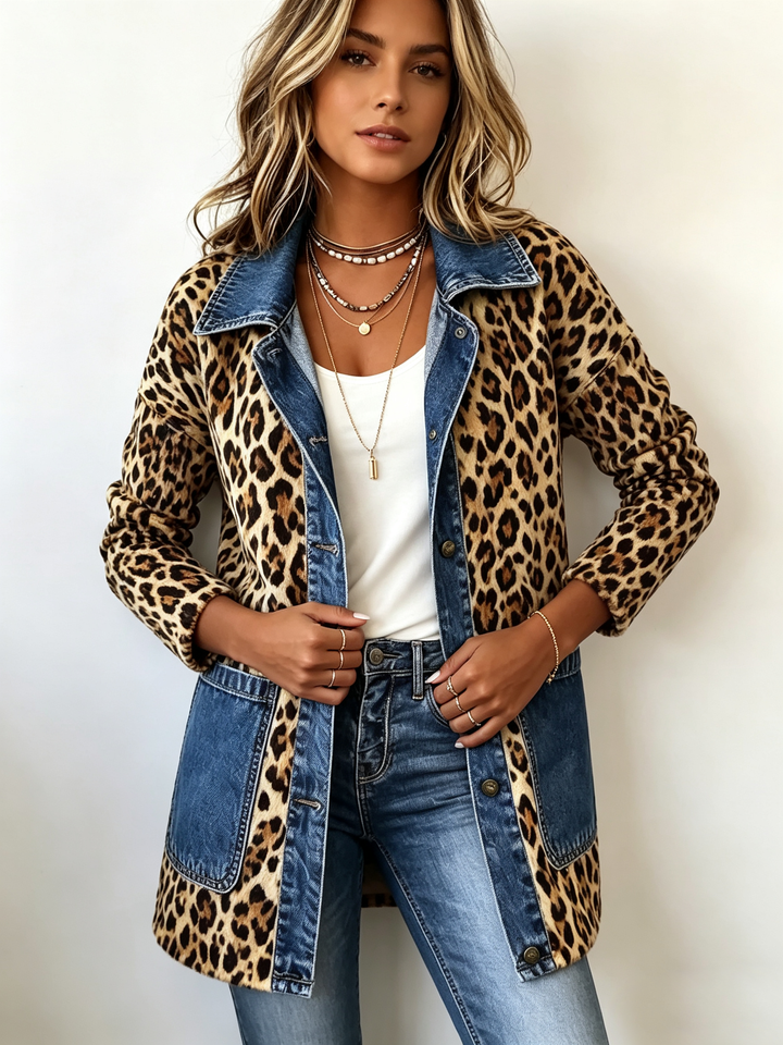 Fablenne™ | Leopard Print Panel Contrast Longline Jacket