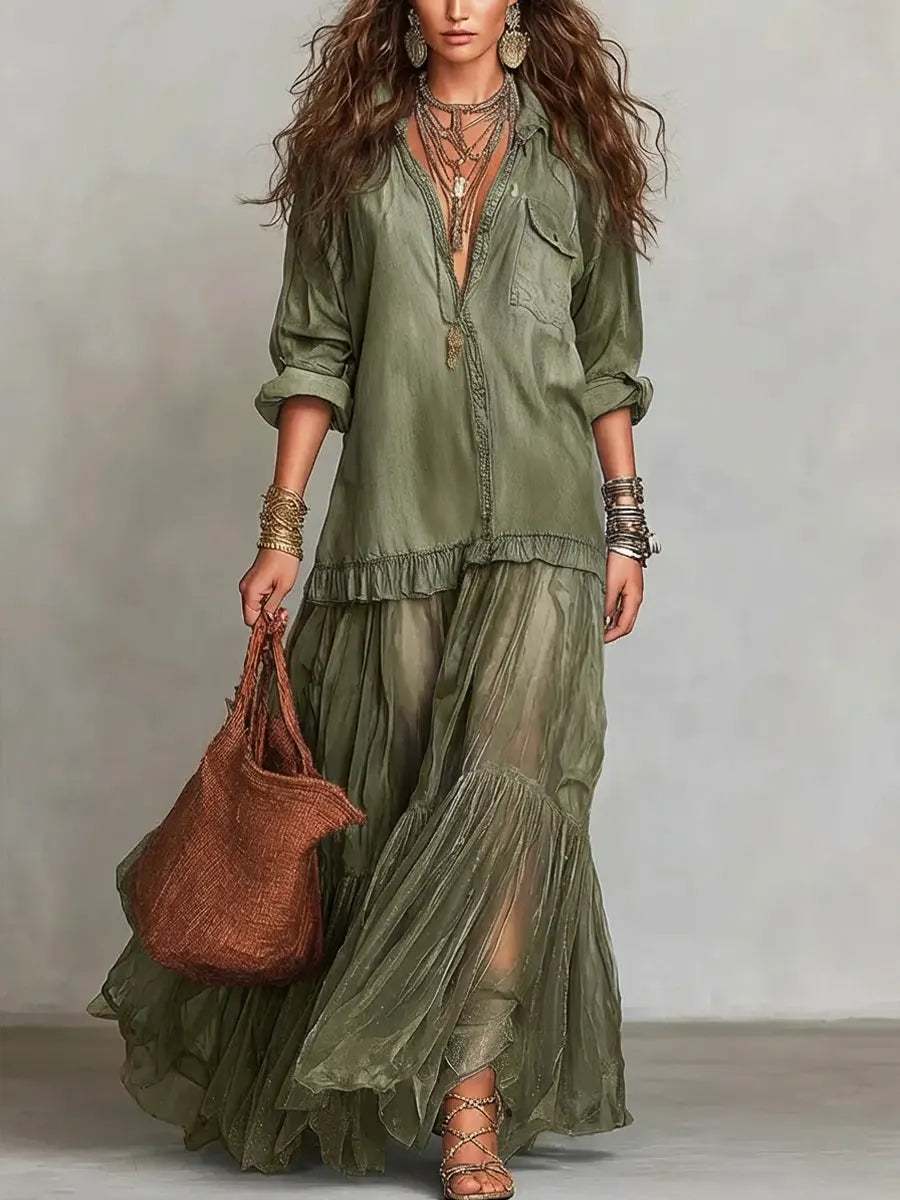 Alene - Denim Patchwork Maxi Dress