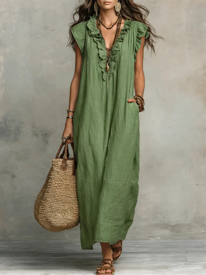 Carmella - Linen Cotton Boho Maxi Dress