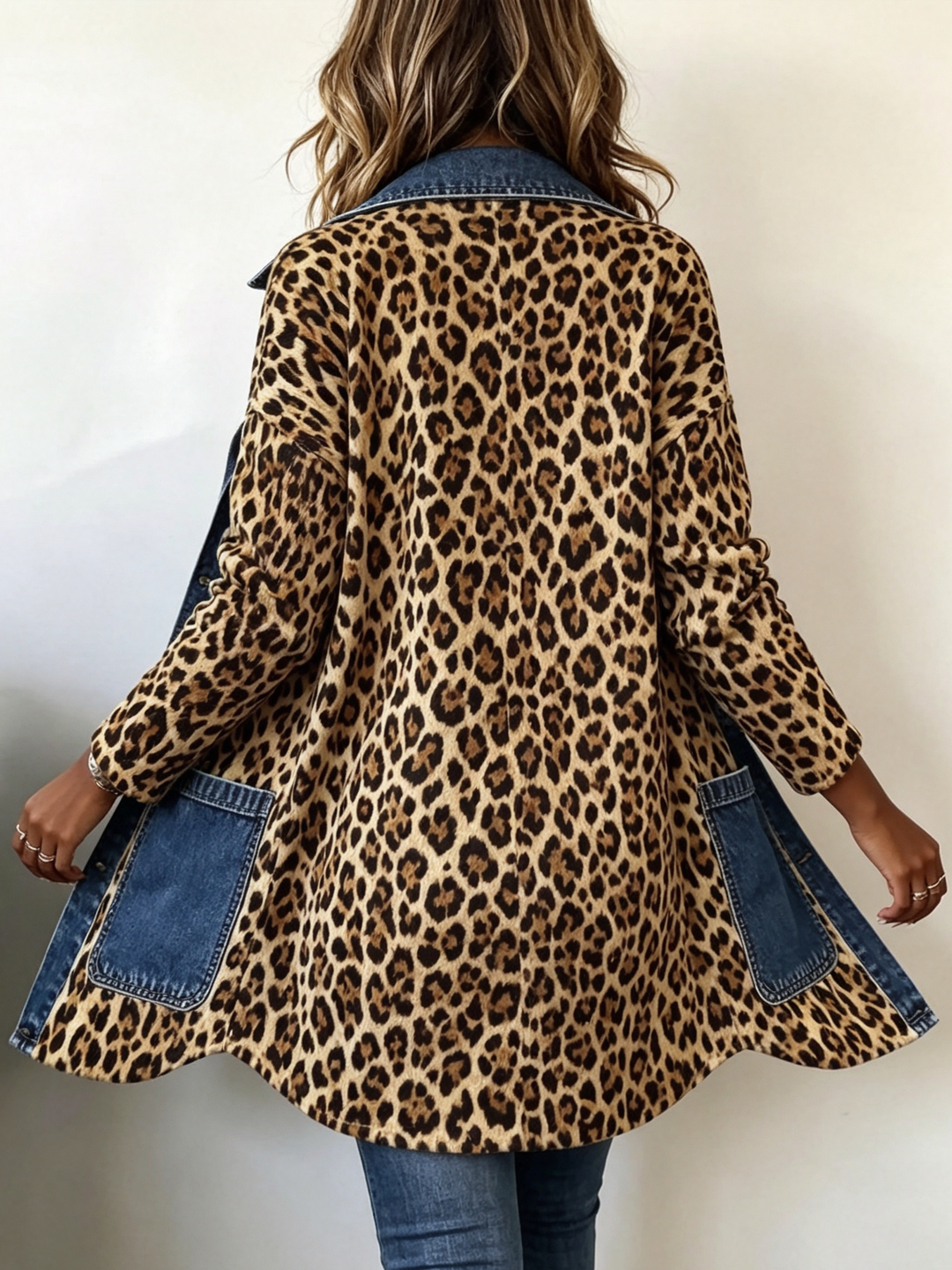 Fablenne™ | Leopard Print Panel Contrast Longline Jacket