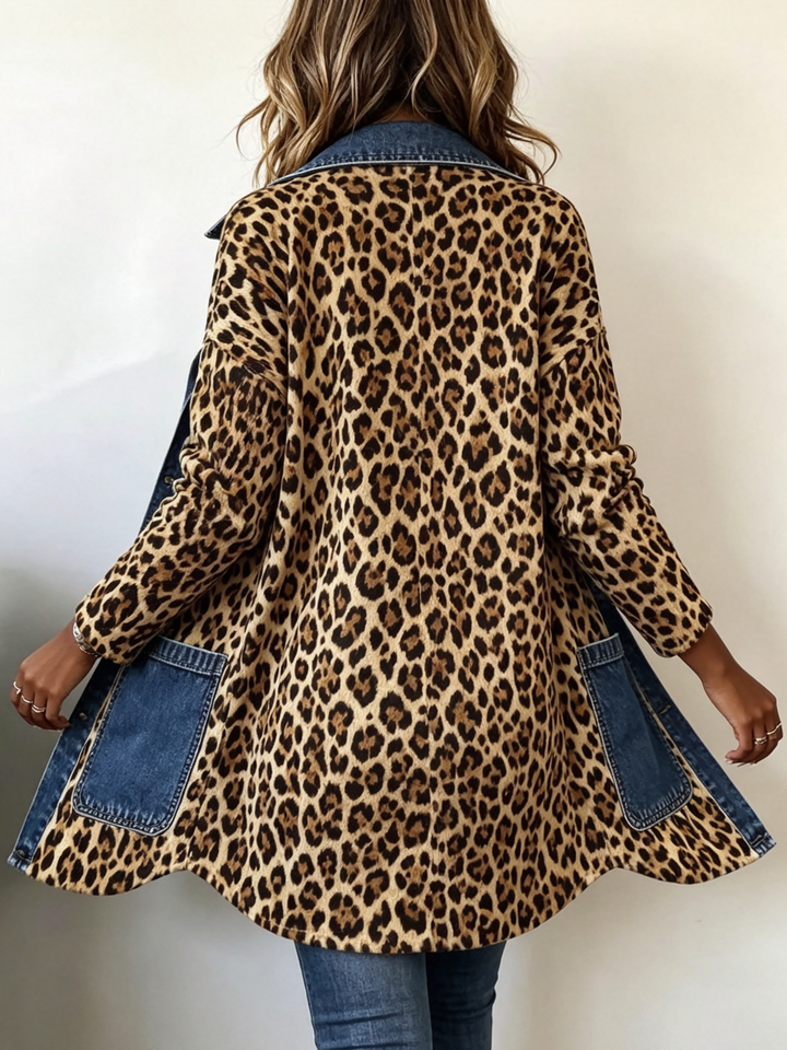 Fablenne™ | Leopard Print Panel Contrast Longline Jacket