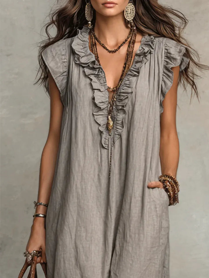 Carmella - Linen Cotton Boho Maxi Dress