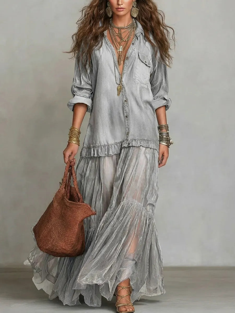 Alene - Denim Patchwork Maxi Dress