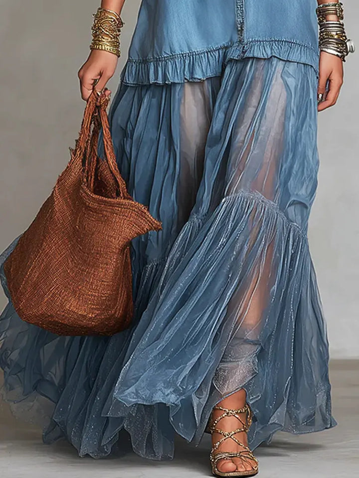 Alene - Denim Patchwork Maxi Dress