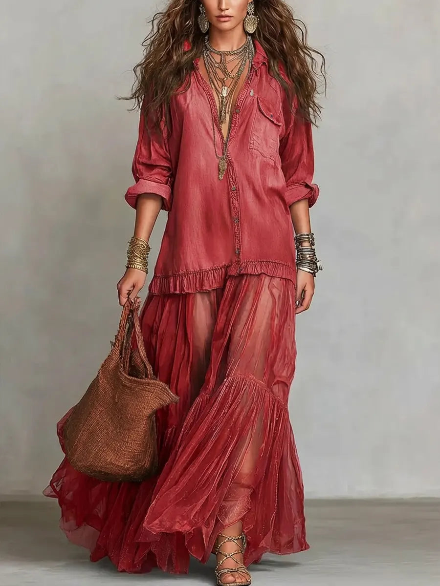 Alene - Denim Patchwork Maxi Dress