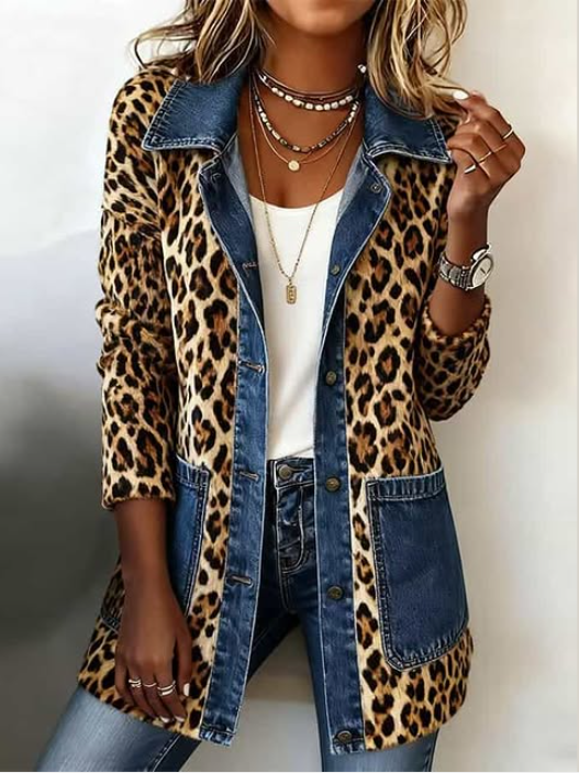 Fablenne™ | Leopard Print Panel Contrast Longline Jacket