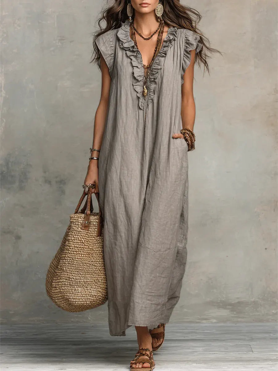 Carmella - Linen Cotton Boho Maxi Dress