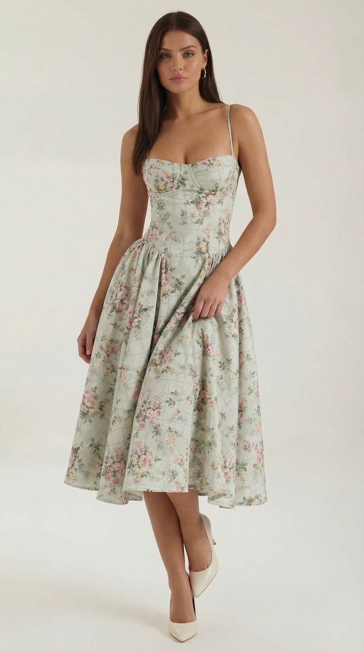 Patrice – Corset Midi Floral Dress