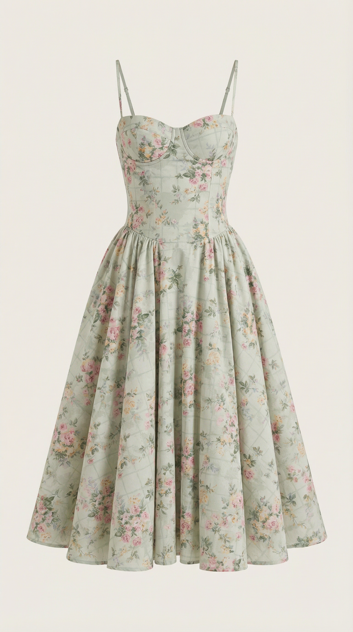 Patrice – Corset Midi Floral Dress