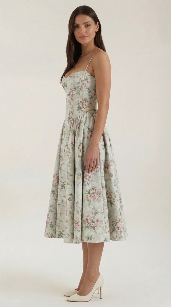 Patrice – Corset Midi Floral Dress