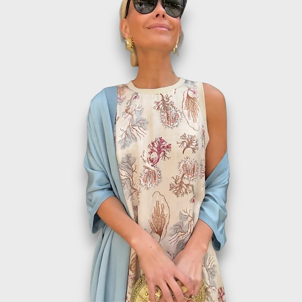 Vera – Flowing Maxi Dress with Pastel Cardigan