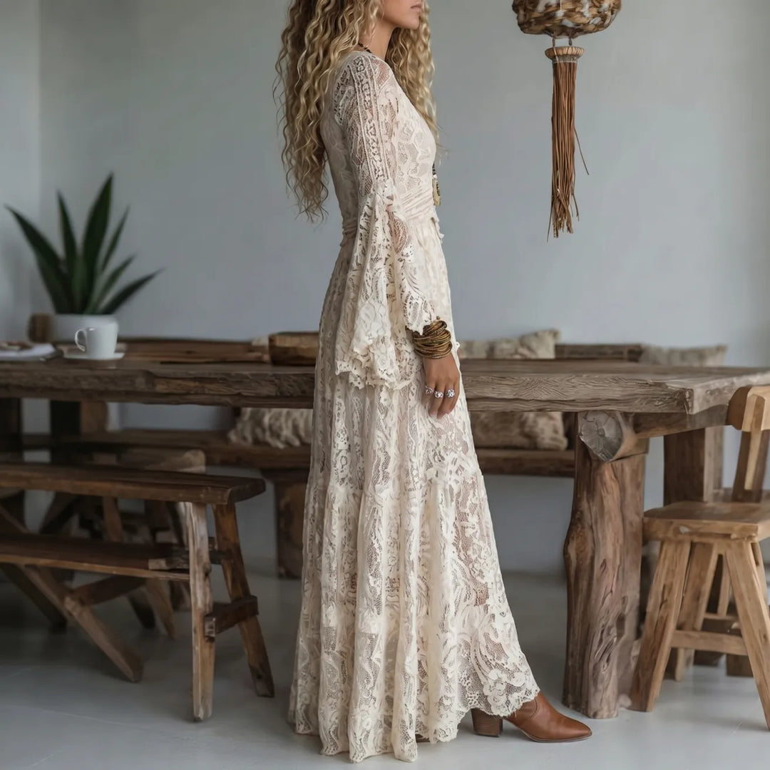 Roxanne - Deep V-Neck Bohemian Maxi Dress