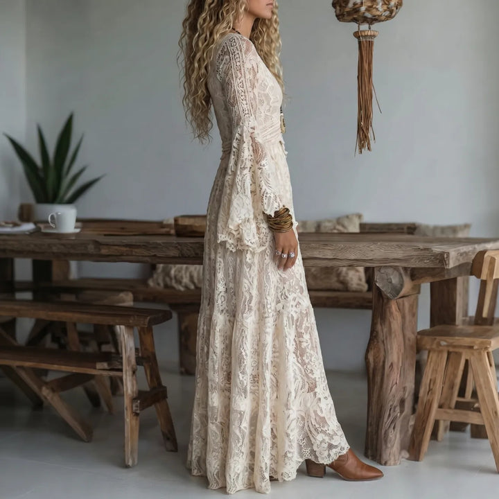 Roxanne - Deep V-Neck Bohemian Maxi Dress