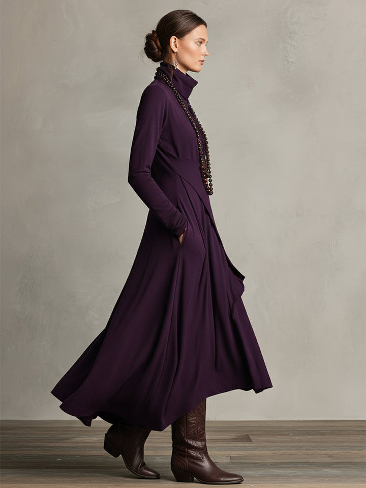 Carrie – Asymmetrical Knit Maxi Dress with Turtleneck