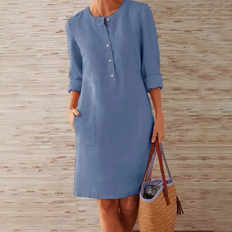 Lena - Long-sleeved linen dress