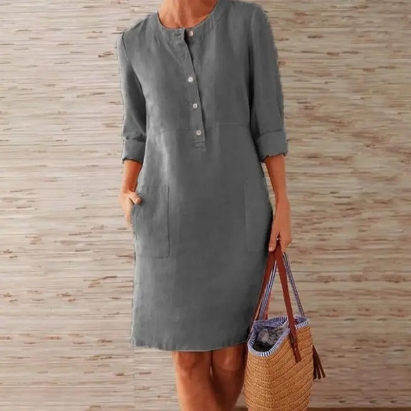 Lena - Long-sleeved linen dress