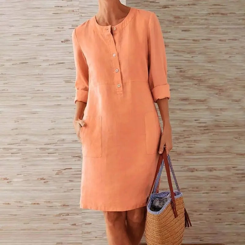 Lena - Long-sleeved linen dress