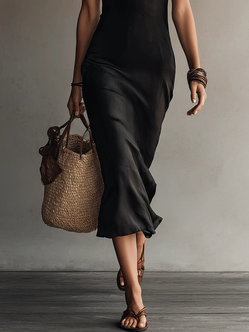 Rianna - Sleeveless Black Midi Dress
