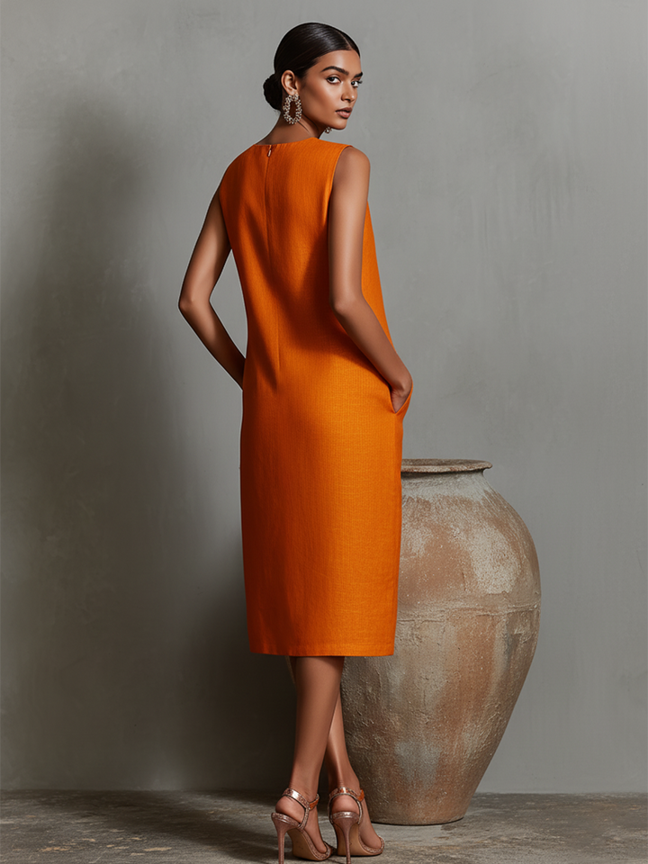 Mauee - Sleeveless Midi Dress with Pockets