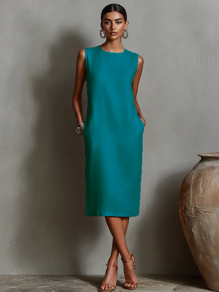 Mauee - Sleeveless Midi Dress with Pockets