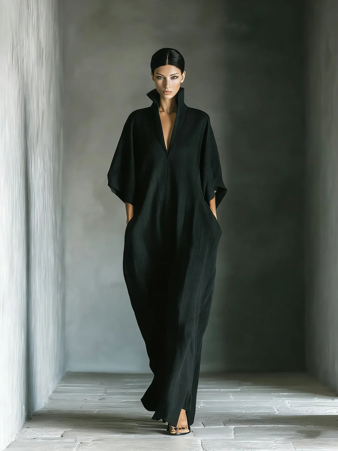 Khaye - Black Maxi Dress With Kimono Sleeves